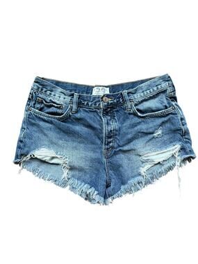 We The Free Distressed Denim Shorts Cheeky Cutoff High Rise Button Fly 29